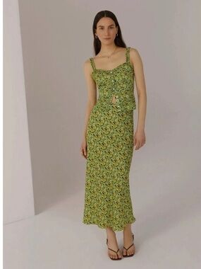 Favorite Daughter "On a Break" Floral Tank M and "The Gwen" Floral Satin Skirt S